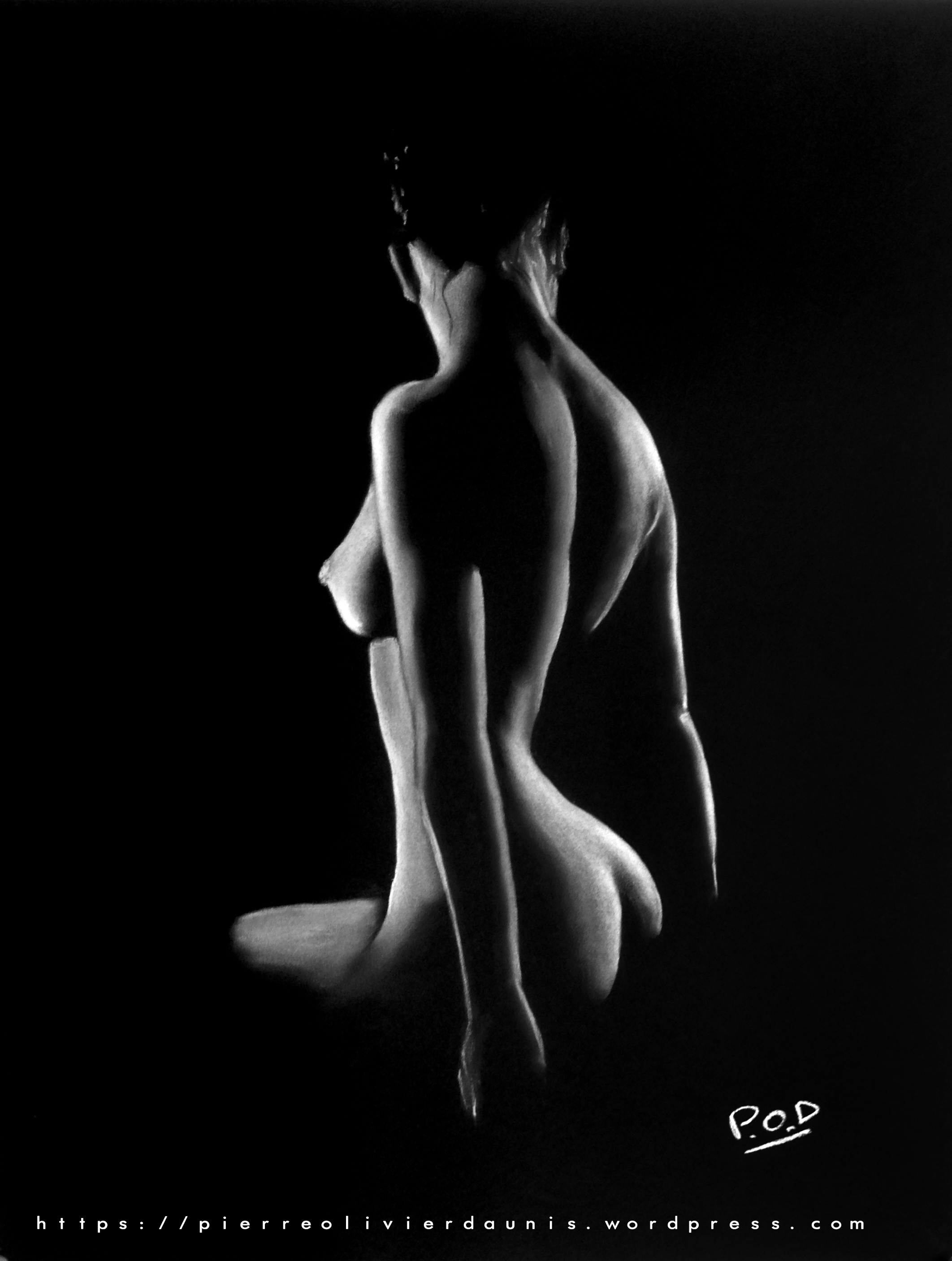 tableau femme nue déco design moderne contemporain au pastel sec - modern nude painting - fine art